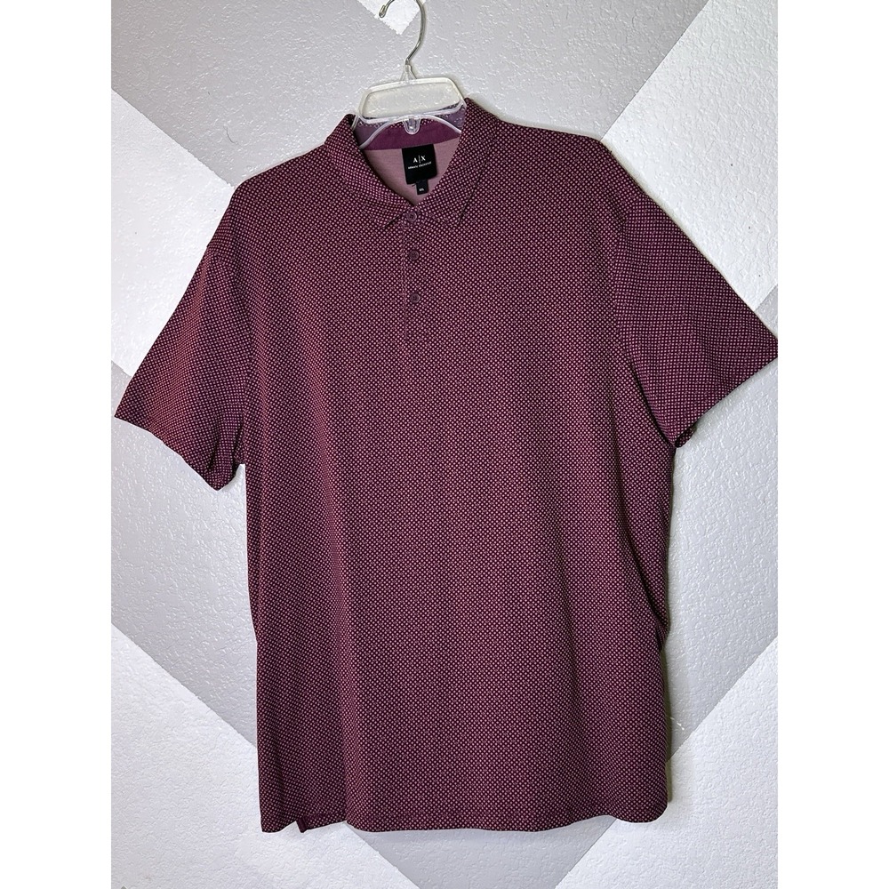 Armani Exchange A|X Mens Red All Over Micro Logo Print Stretch Polo Shirt 2XL - Picture 5 of 14